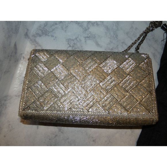 Vintage Beaded Clutch with Metal strap, Donald J Pliner - Picture 3 of 6